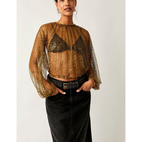 Free People Gold Mesh Blouse - Picture 5 of 10